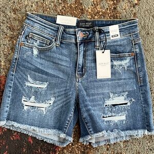 Judy Blue Women's Ripped Jean Shorts - Dark Blue